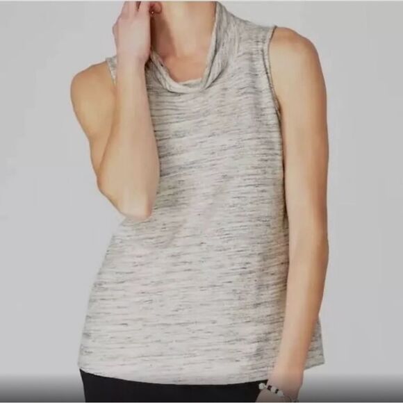 PURE JILL SIZE MEDIUM BLUE HEATHER GRAY MOCK COWL NECK SLEEVELESS KNIT TOP - Picture 1 of 7